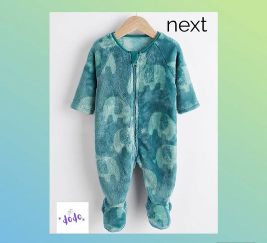 Teal Elephant Fleece Sleepsuit