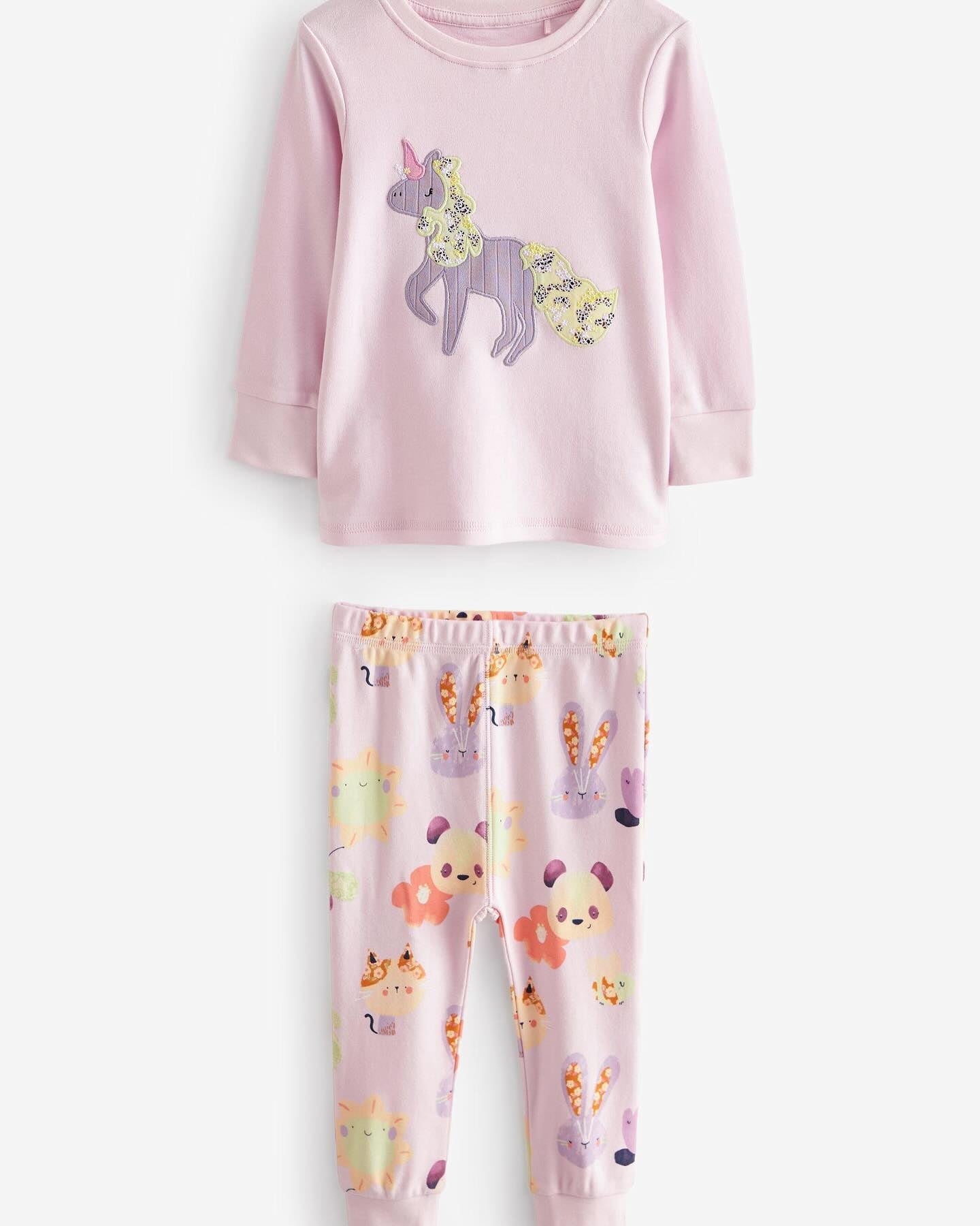 Next -Orange/ Green/ Purple Unicorn Appliqué Pyjamas 3 Pack