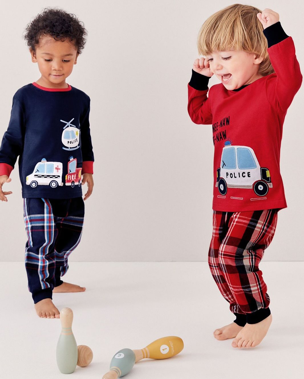 Navy Blue/ Red Emergency Transport Check Appliqué Pyjamas 2 Pack