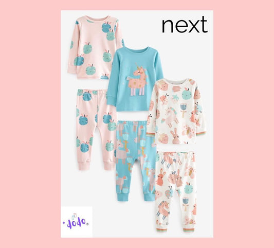 Pink/ Blue Unicorn Appliqué Pyjamas 3 Pack