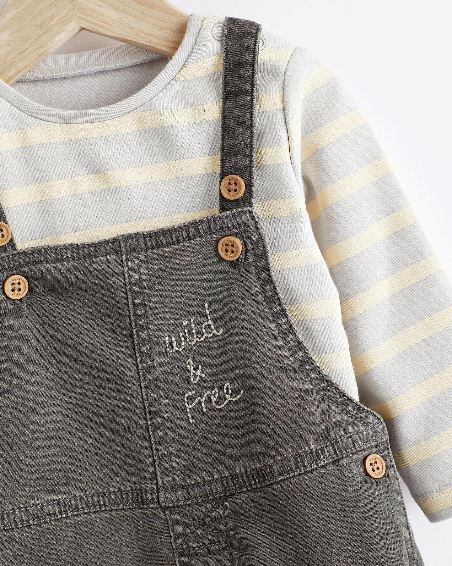 Charcoal Grey Appliqué Dungarees & Bodysuit Set- Lined