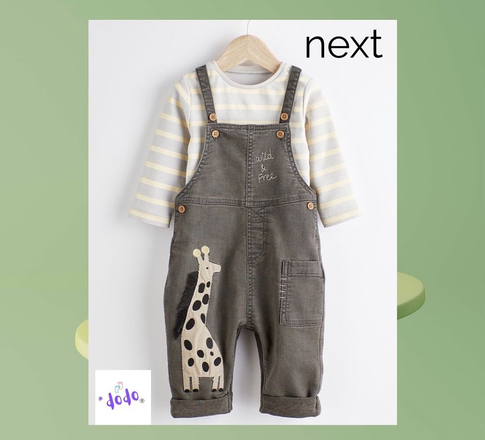 Charcoal Grey Appliqué Dungarees & Bodysuit Set- Lined