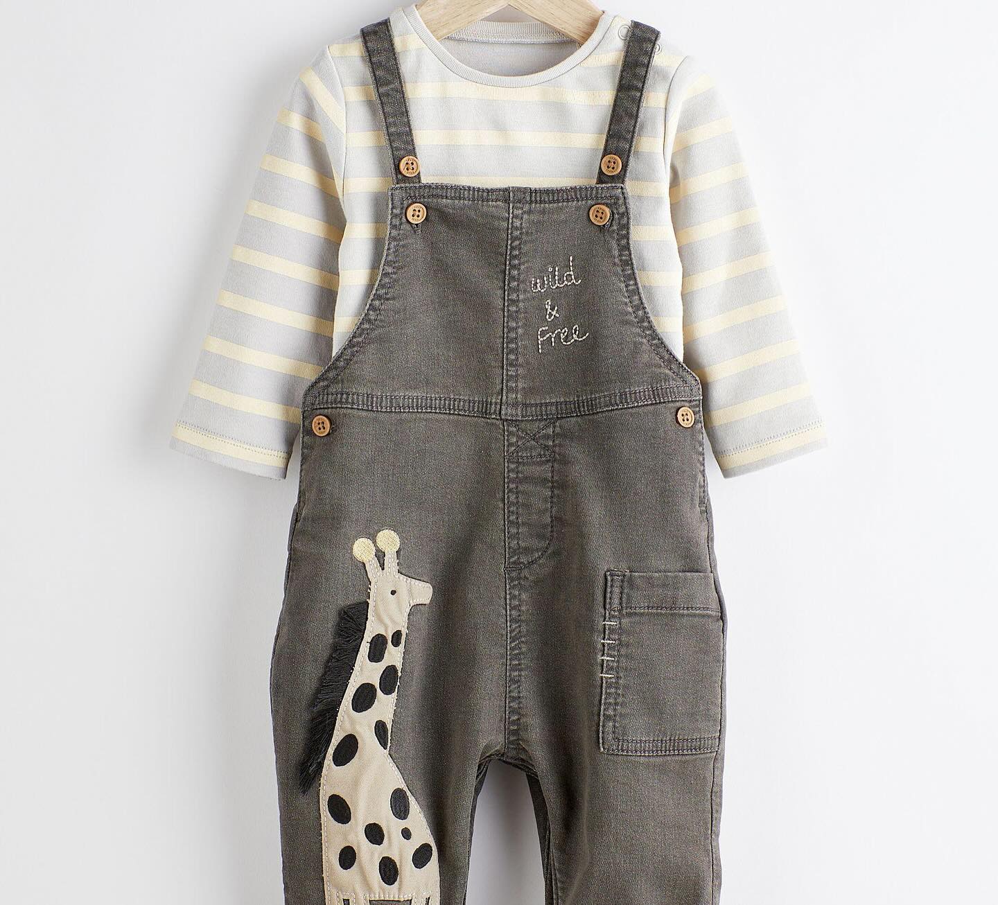 Charcoal Grey Appliqué Dungarees & Bodysuit Set- Lined