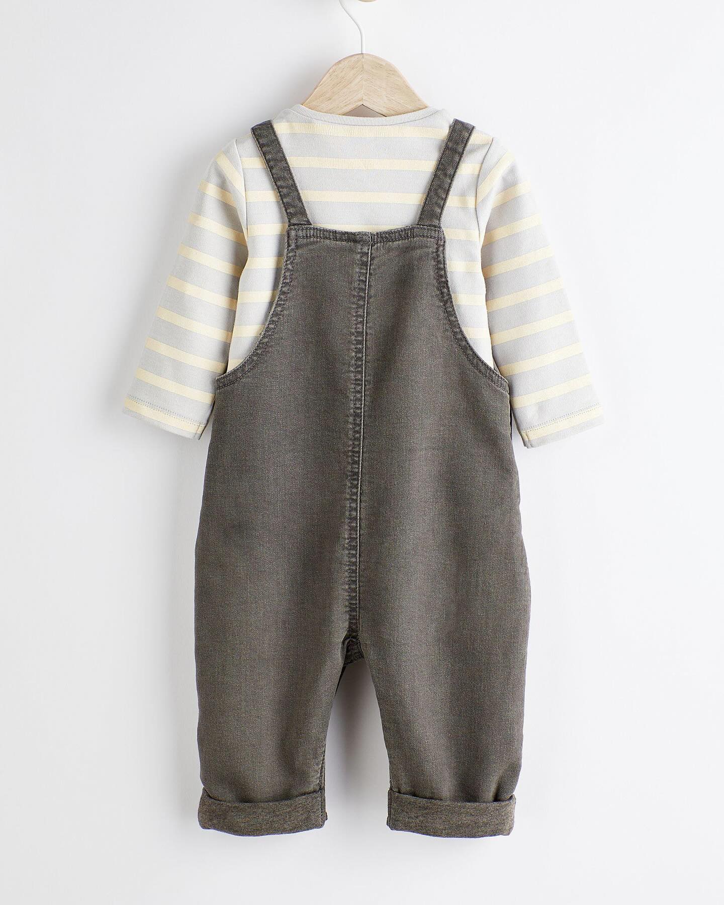 Charcoal Grey Appliqué Dungarees & Bodysuit Set- Lined