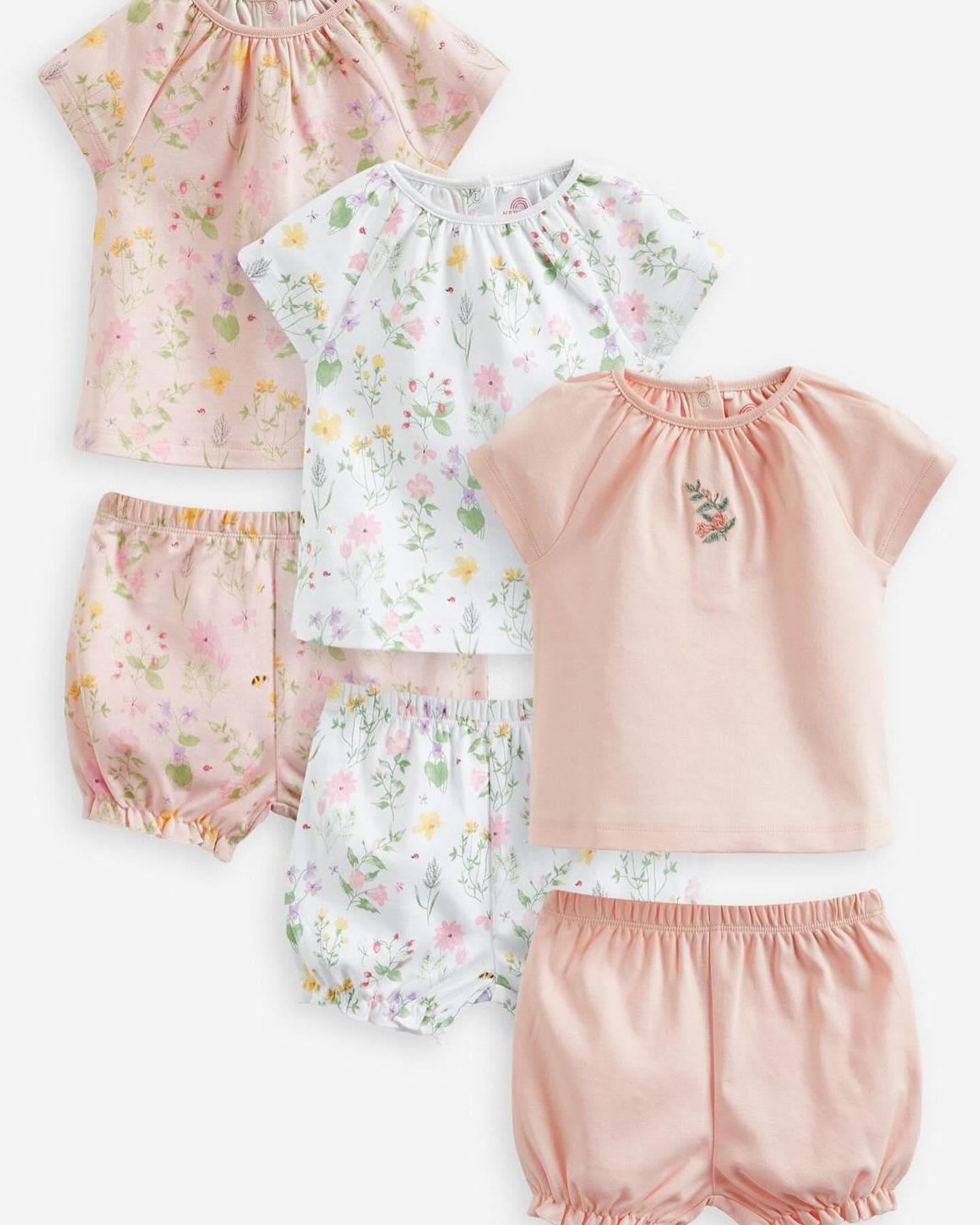 Pale Pink Floral Shirt & Shorts 6 Pack Set