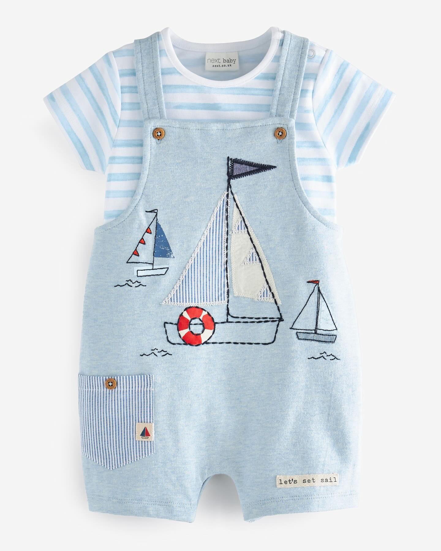 Blue Appliqué Boat Dungarees & Bodysuit Set