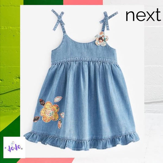 Denim Patchwork Frilled Dress