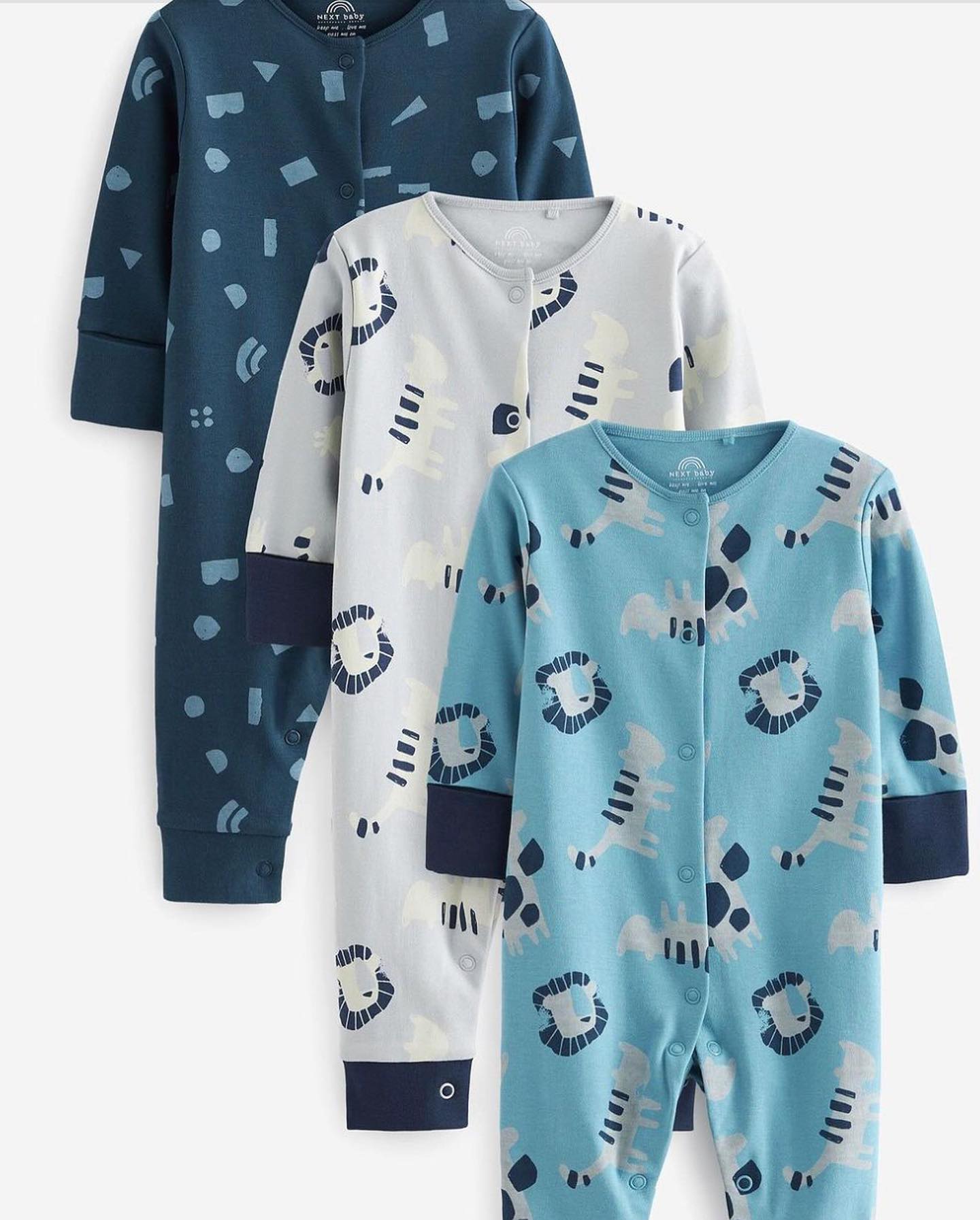 Blue/White Lion Printed Sleep suit 3 Pack