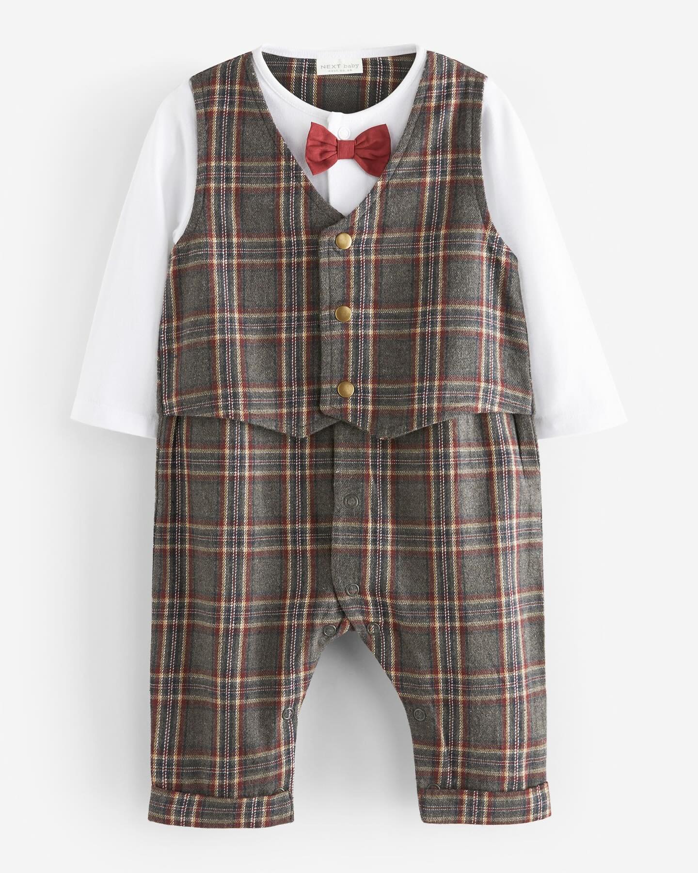 Check Sleepsuit, Waistcoat, Blazer with Bow Smart Occasion wear 4 Pc Set