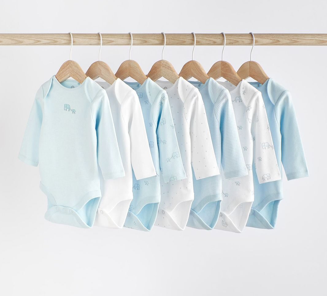 Pale Blue Full Sleeves Bodysuit 7 Pack Set