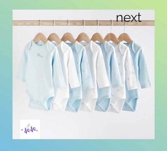 Pale Blue Full Sleeves Bodysuit 7 Pack Set