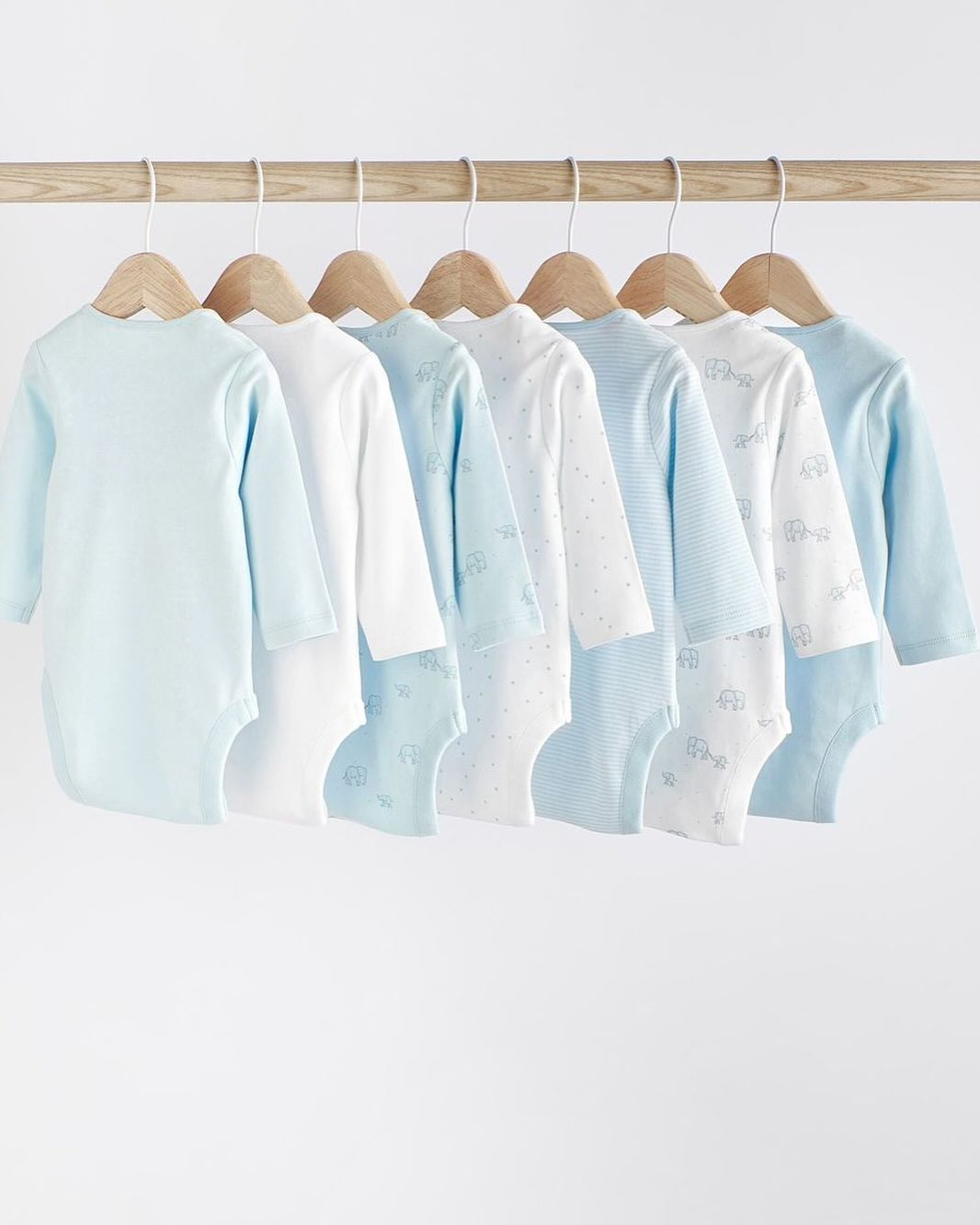 Pale Blue Full Sleeves Bodysuit 7 Pack Set