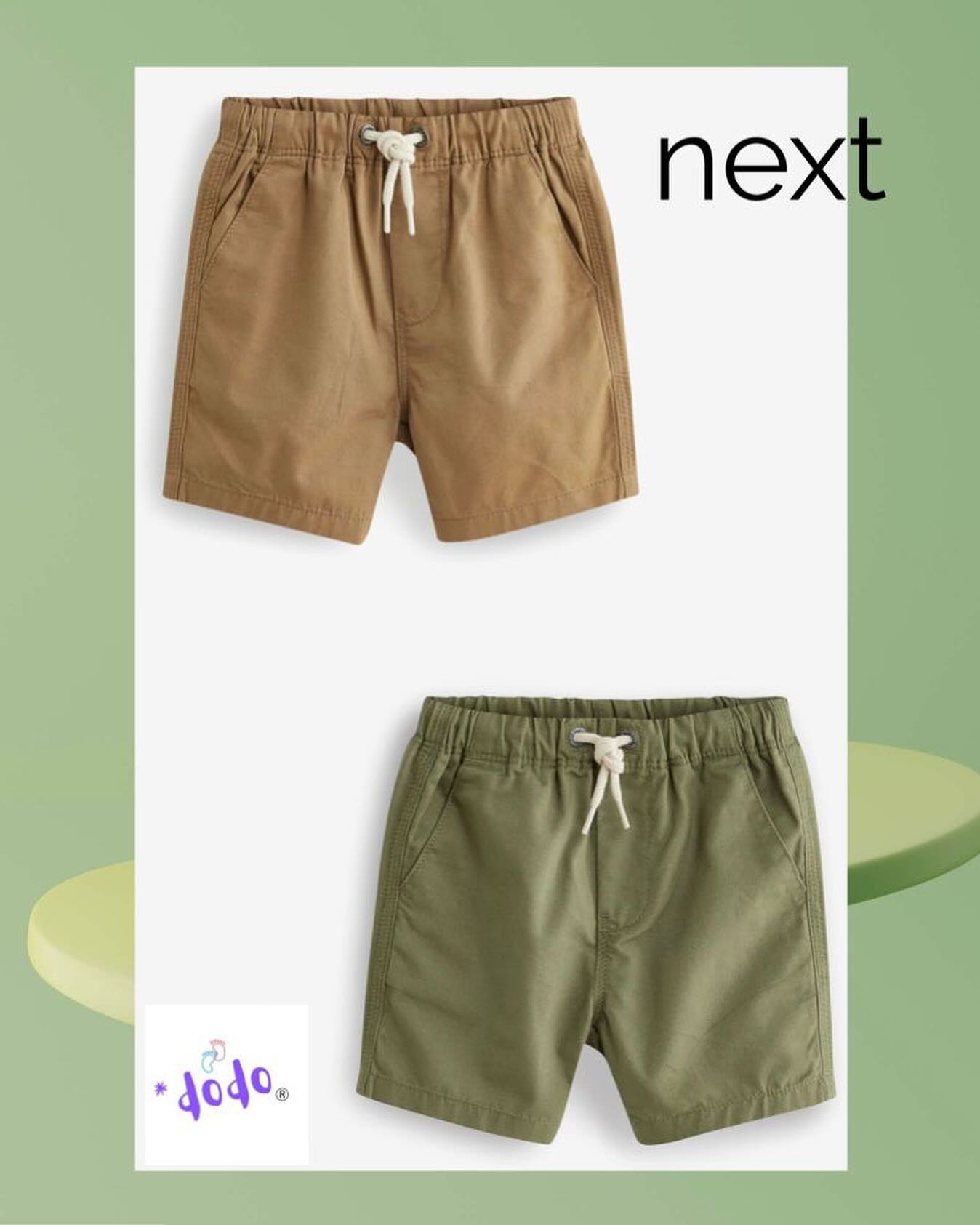 Khaki Green/Tan Brown Pull on Shorts 2 Pack