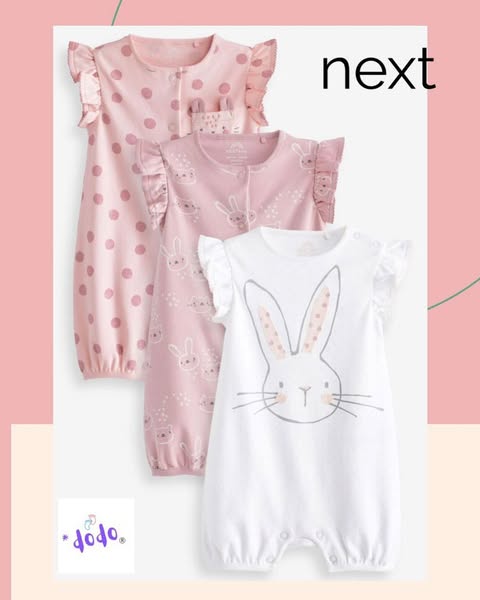 Pink Bunny Rompers 3 Pack Set