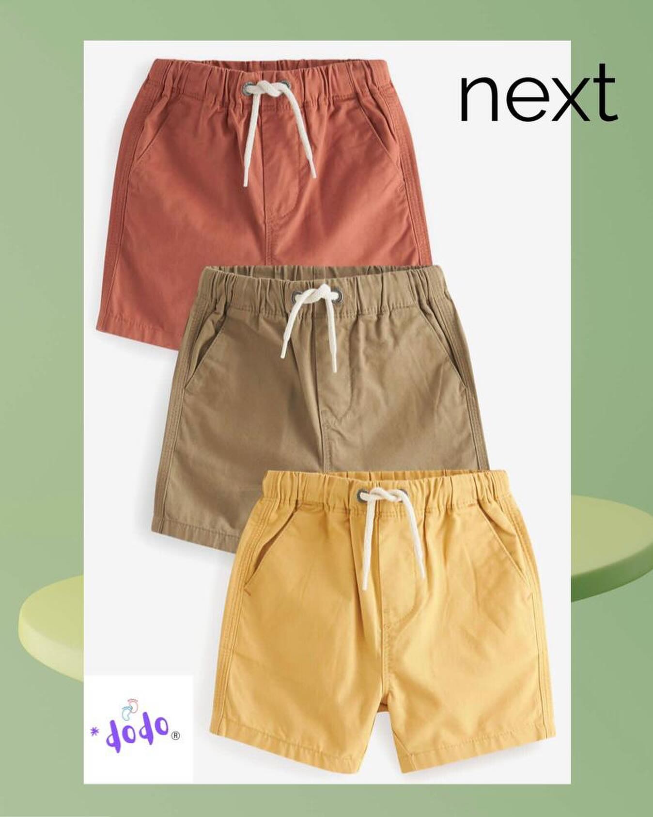 Tan Brown/Rust Brown/Ochre Yellow Pull on Shorts 3 Pack