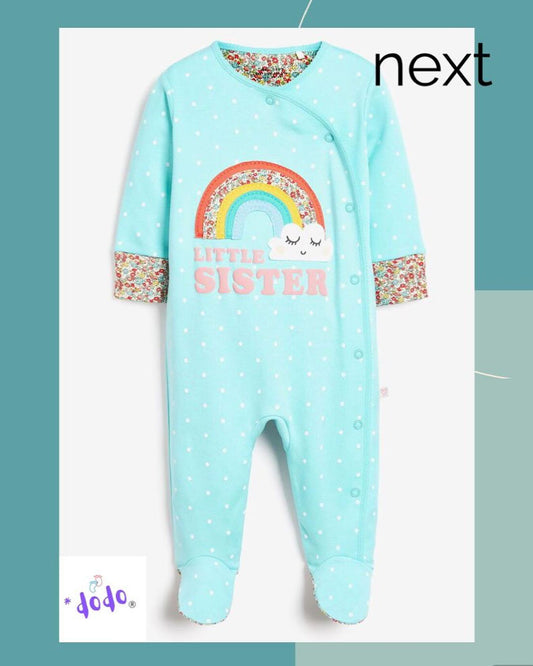 Blue Sister Appliqué Sleepsuit