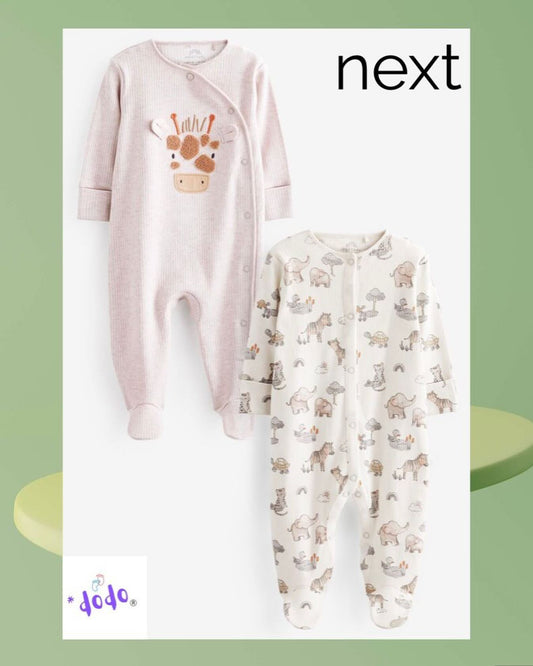 Oatmeal  Animals Sleep suit 2 Pack