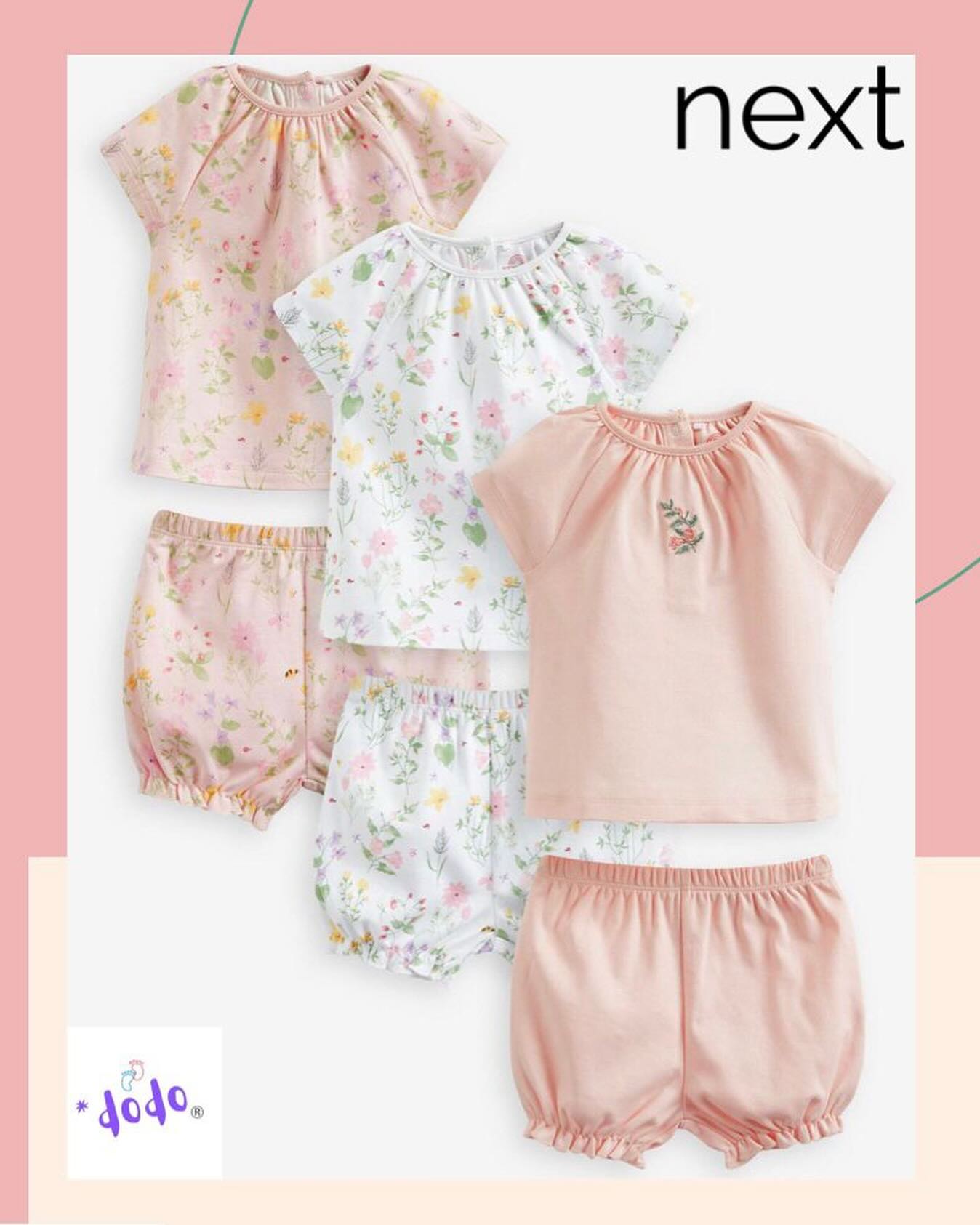 Pale Pink Floral Shirt & Shorts 6 Pack Set