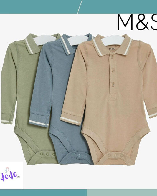 Blue/ Green/ Mink Polo Bodysuits 3 Pack Set