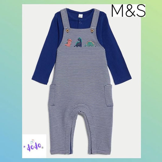 Striped Dungaree & bodysuit set lined.