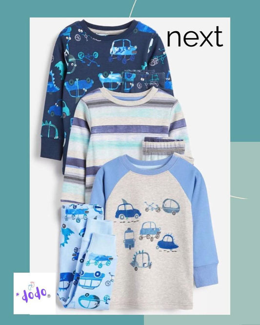 Blue Cars Pyjamas 3 Pack