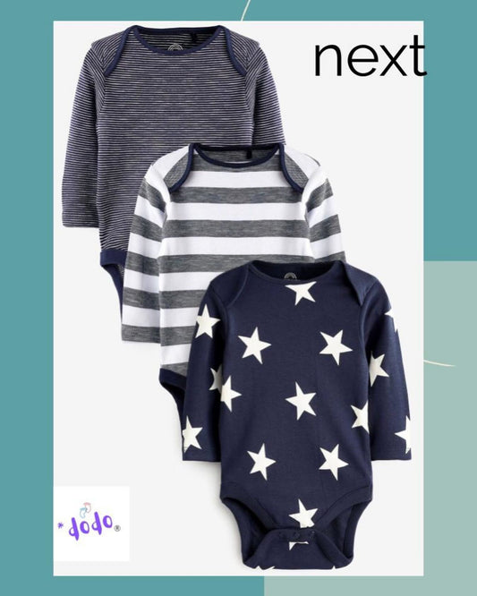 Navy Star Full Sleeves Bodysuit 3-Pack Set