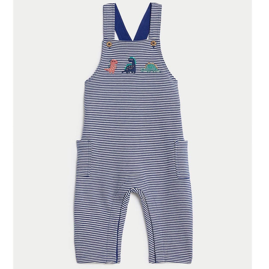 Striped Dungaree & bodysuit set lined.