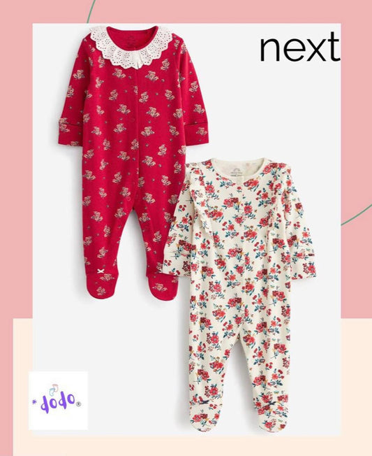 Red/White Frilled Sleep suit 2 Pack