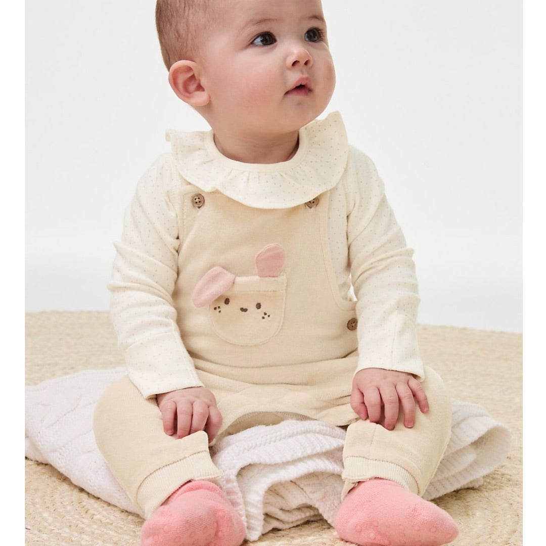 Bunny Velour Dungarees & Bodysuit set.