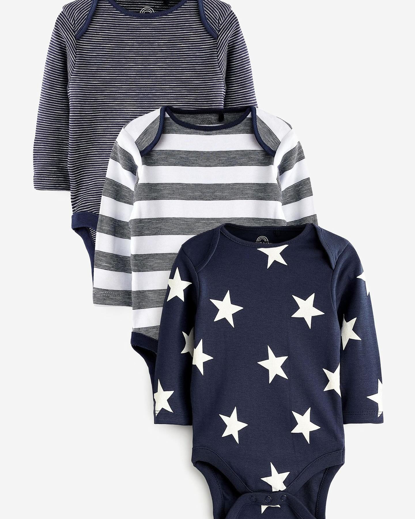 Navy Star Full Sleeves Bodysuit 3-Pack Set