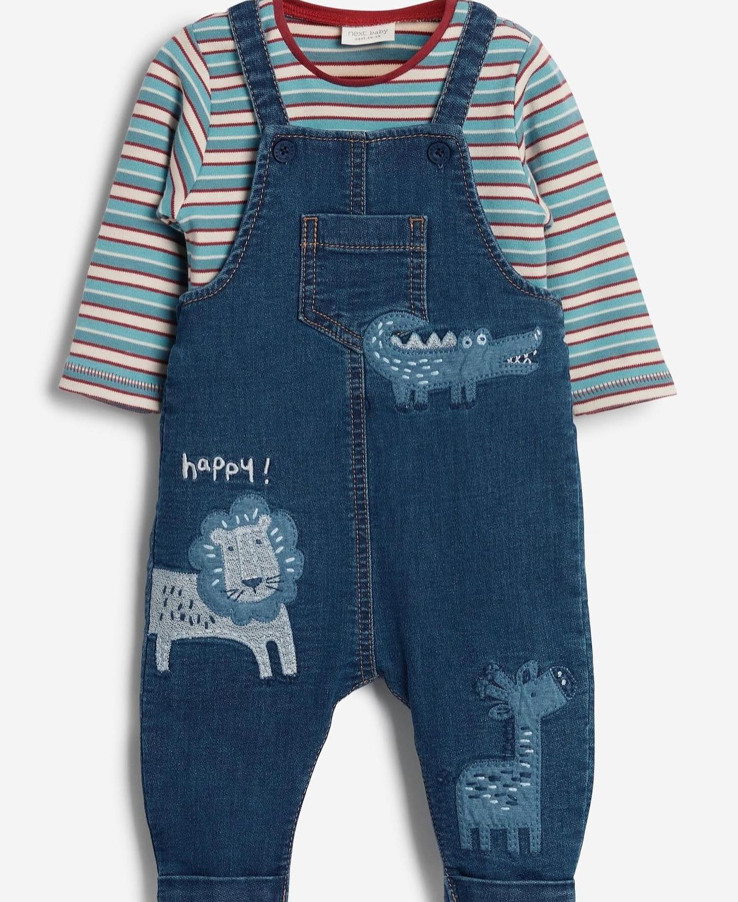 Blue Denim Appliqué Dungarees & Bodysuit Set