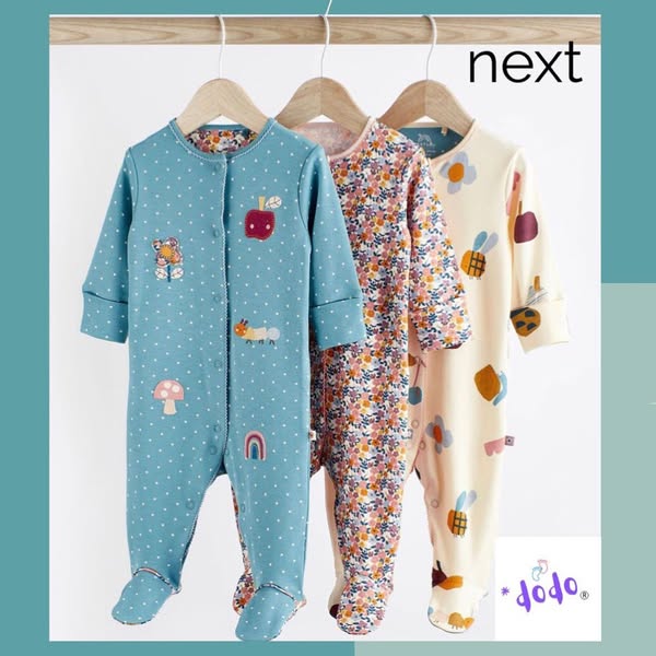 Blue Applique Sleepsuit 3 pack.