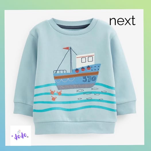 Blue Boat Appliqué Sweat Shirt- Fleece lined