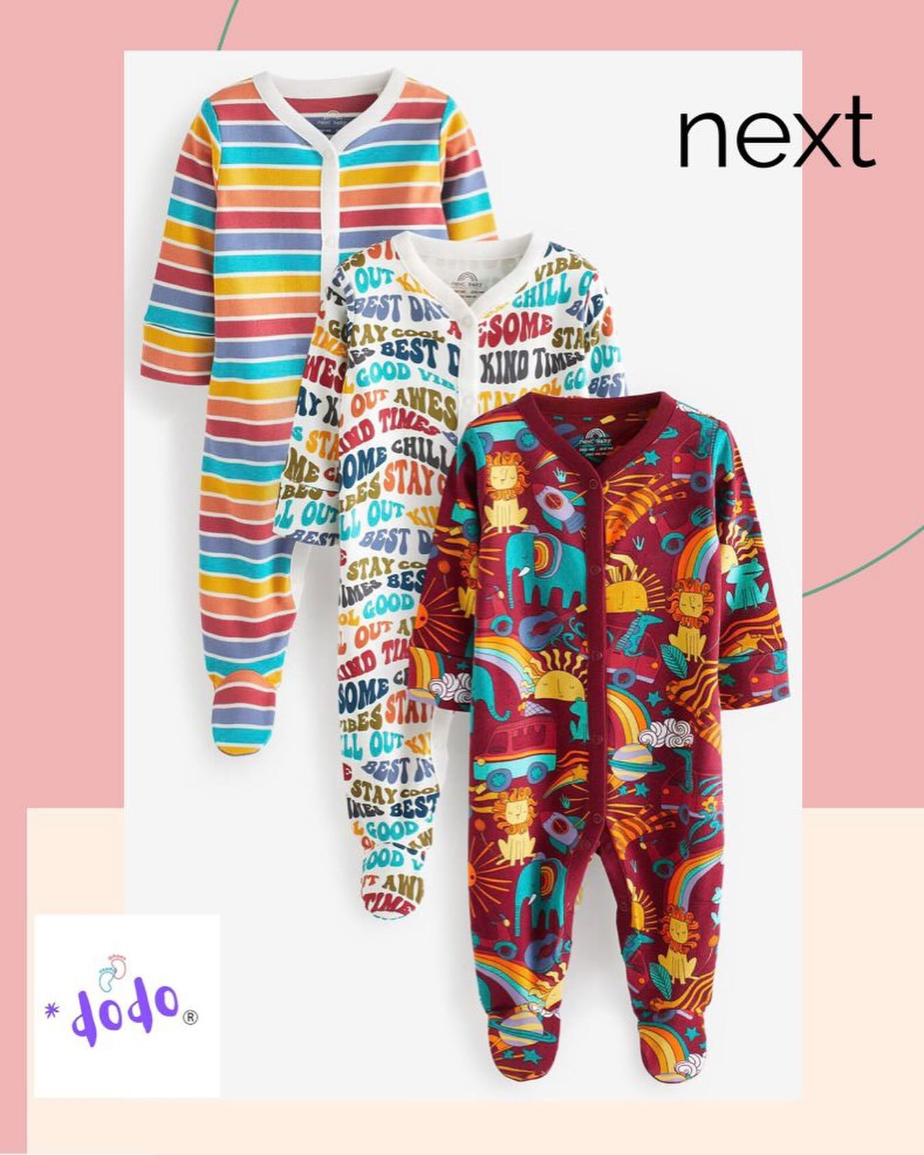 Multi Animal/Stripe Sleepsuit 3 Pack Set