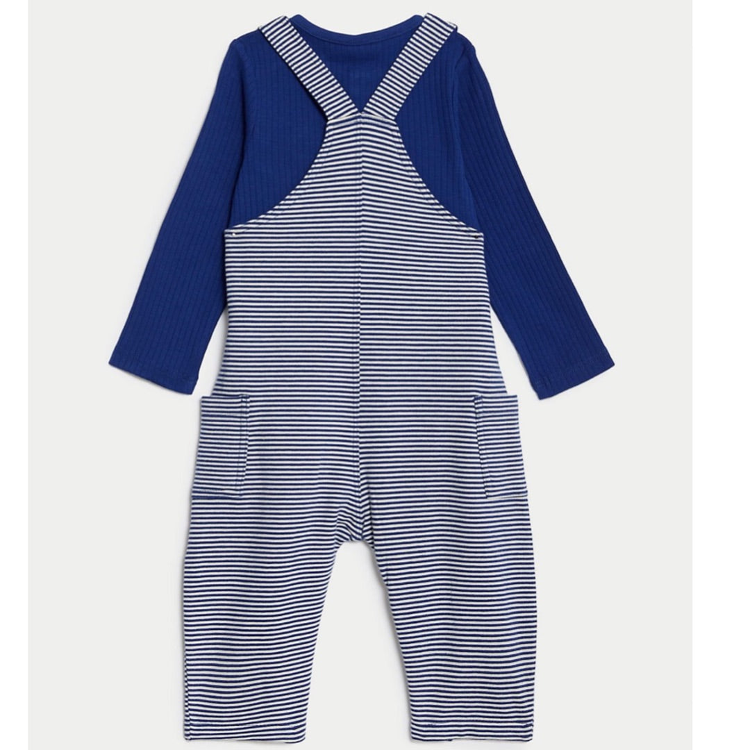 Striped Dungaree & bodysuit set lined.