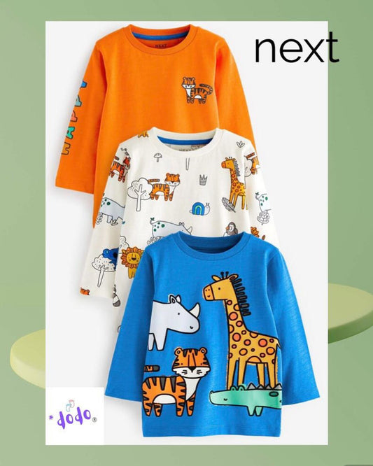 Blue/ Orange Safari Animals Shirts 3-Pack Set