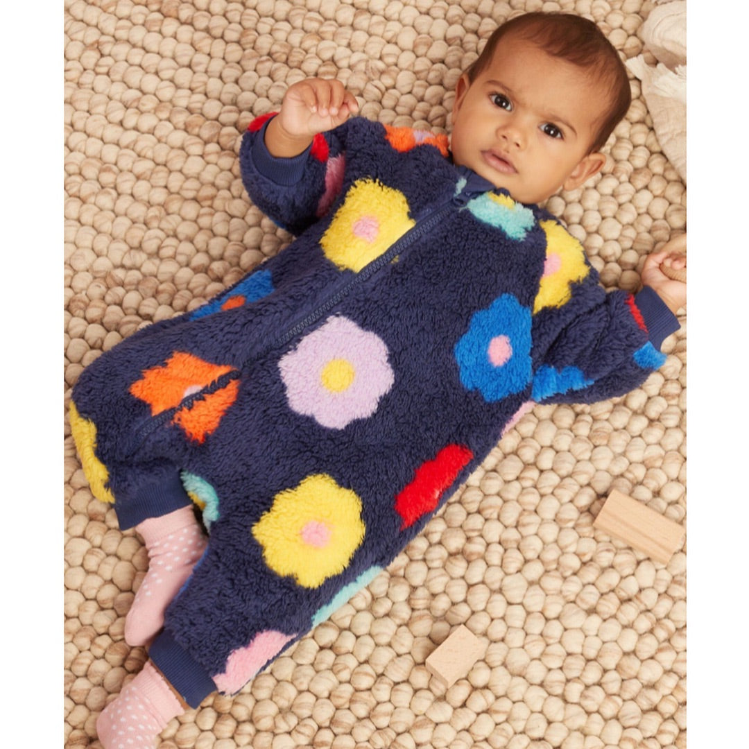 Navy Floral Fleece Footless Zip Romper.