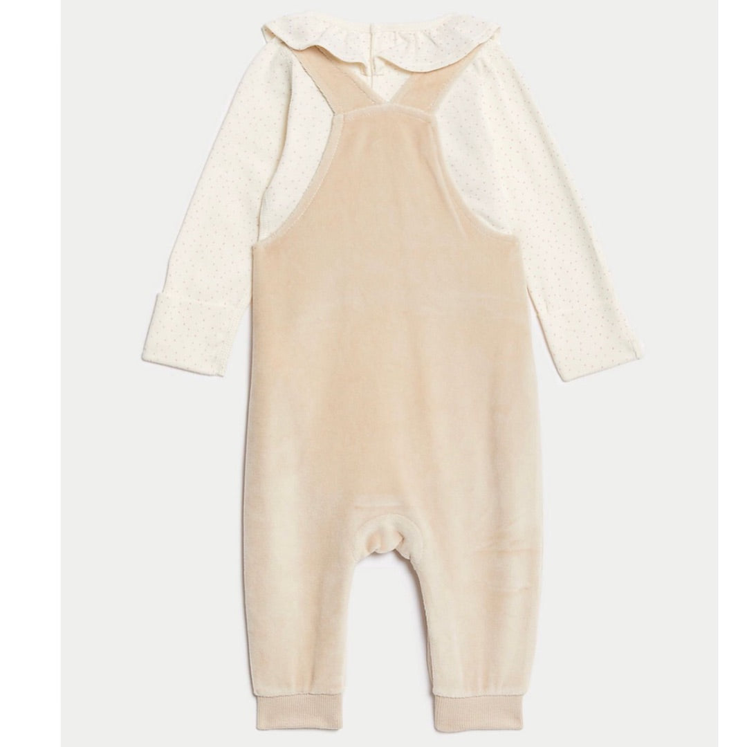 Bunny Velour Dungarees & Bodysuit set.