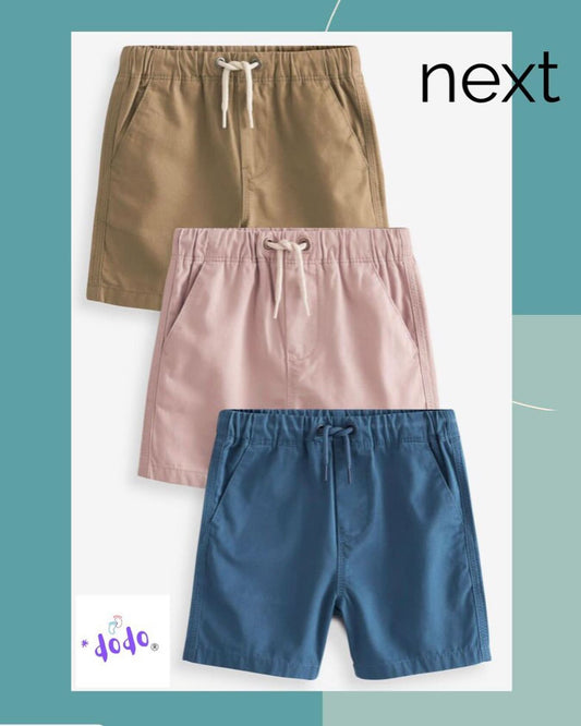 French Navy Blue/Mineral Pink/Tan Brown Pull on Shorts 3 Pack