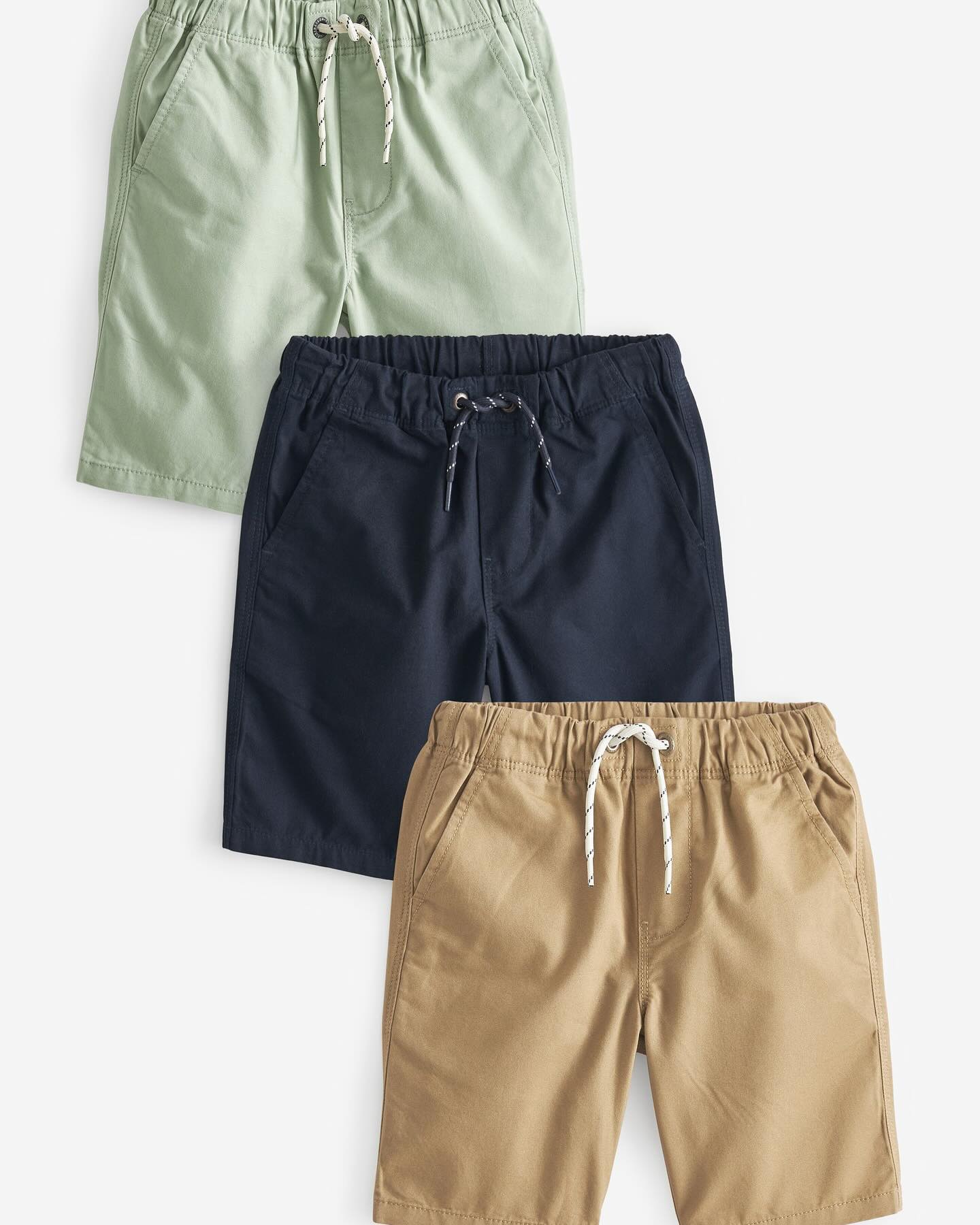 Khaki Green/Tan Brown Pull on Shorts 3 Pack