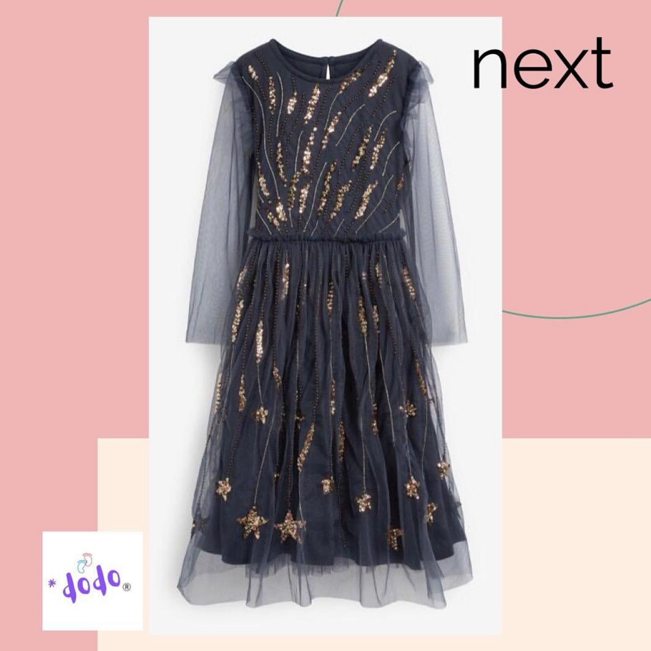 Navy Blue Sparkle Embroidered Occasion Dress