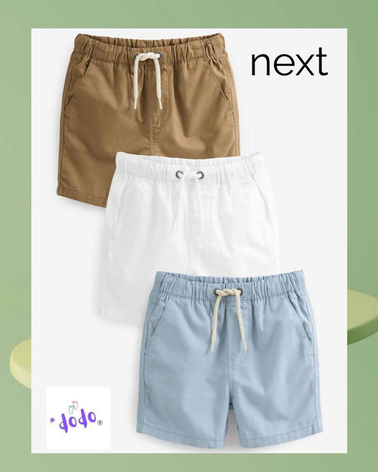 Tan/ Soft blue/ White Pull on Shorts 3 Pack