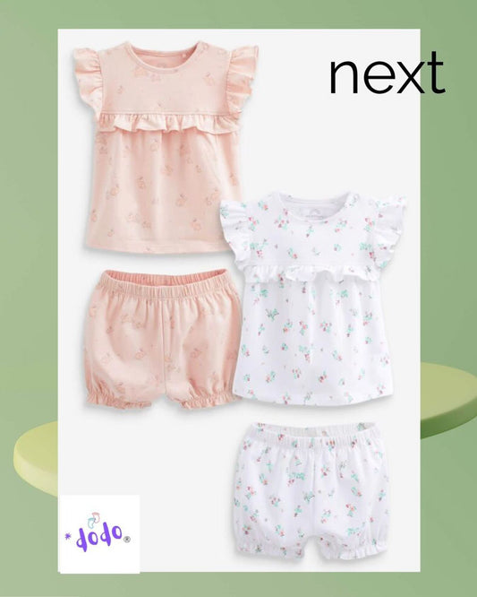 Pink Frilled Shirt & Shorts 4 Pack Set