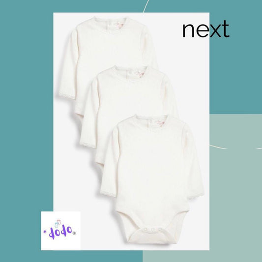 White Pointelle Long Sleeves Bodysuits 3 Pack Set