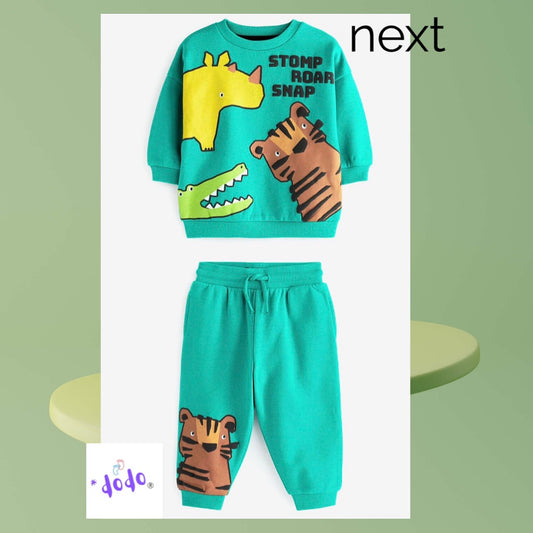 Green Animal Printed Sweatshirt & Joggers Set