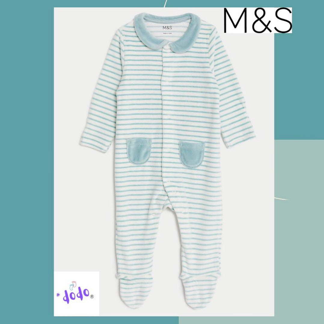 Teal Velour Collared Sleepsuit.