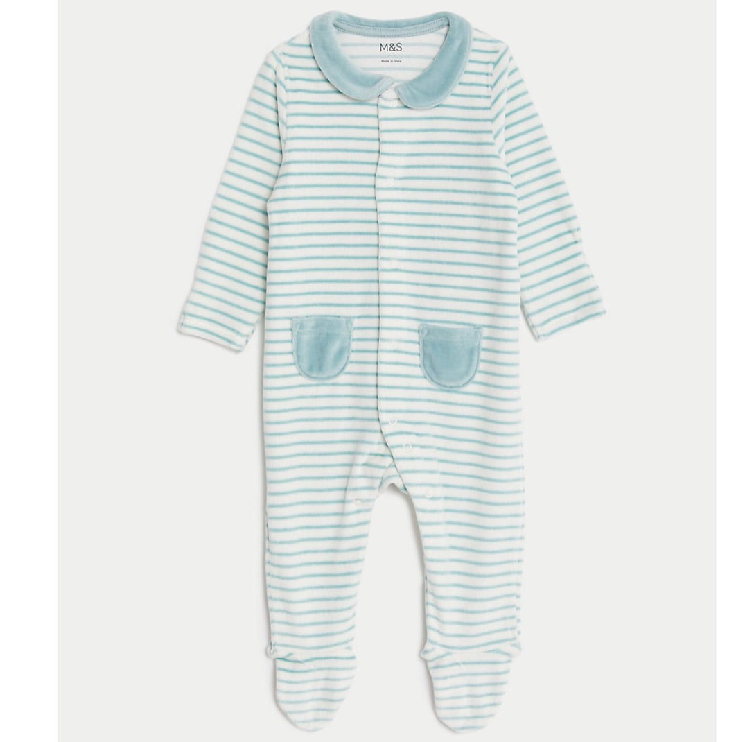 Teal Velour Collared Sleepsuit.