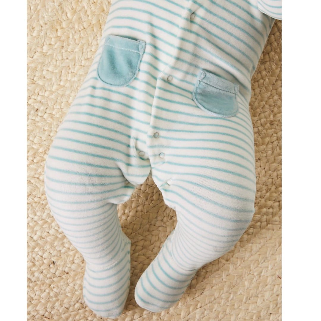 Teal Velour Collared Sleepsuit.