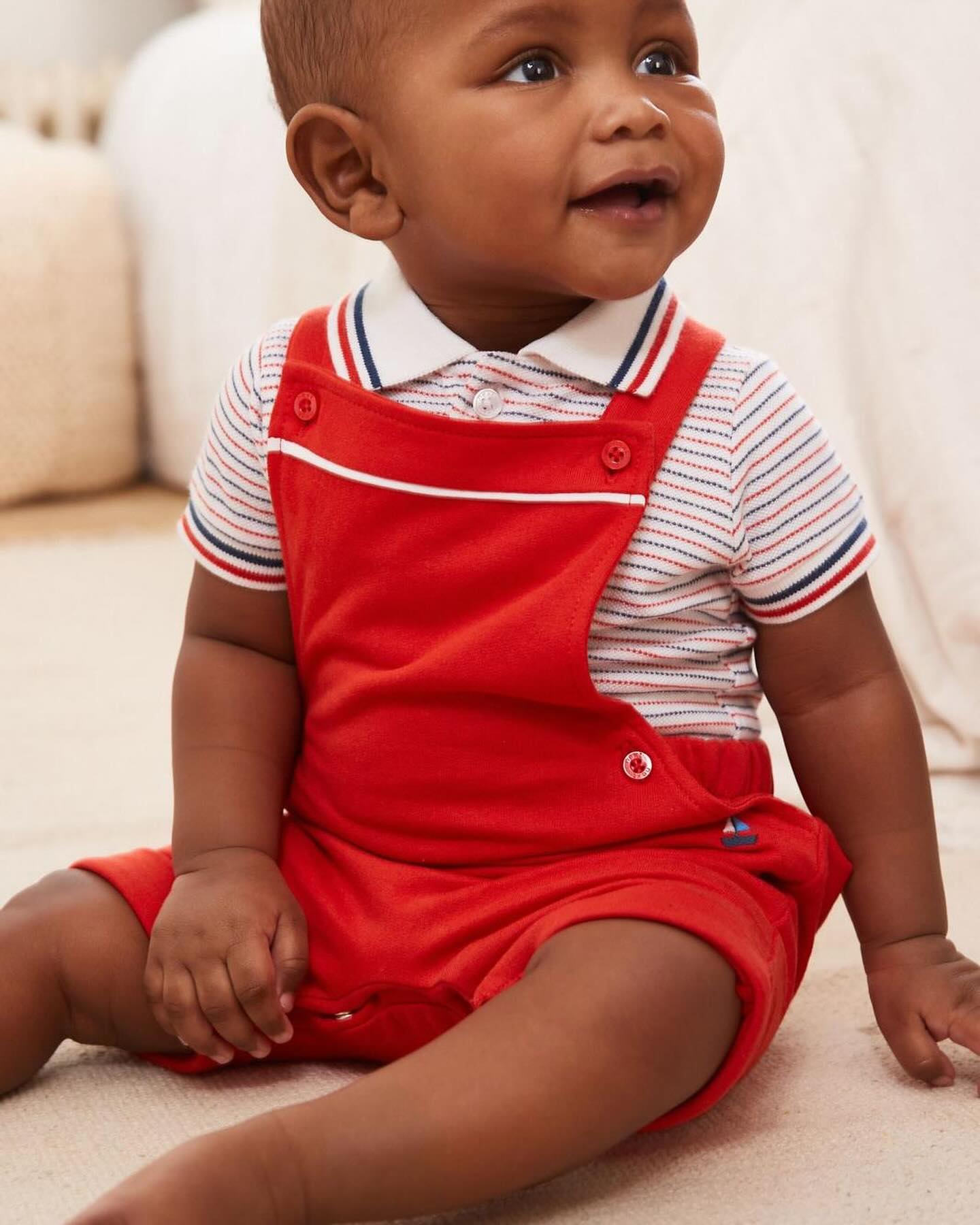 Red Dungarees & Polo Bodysuit Set