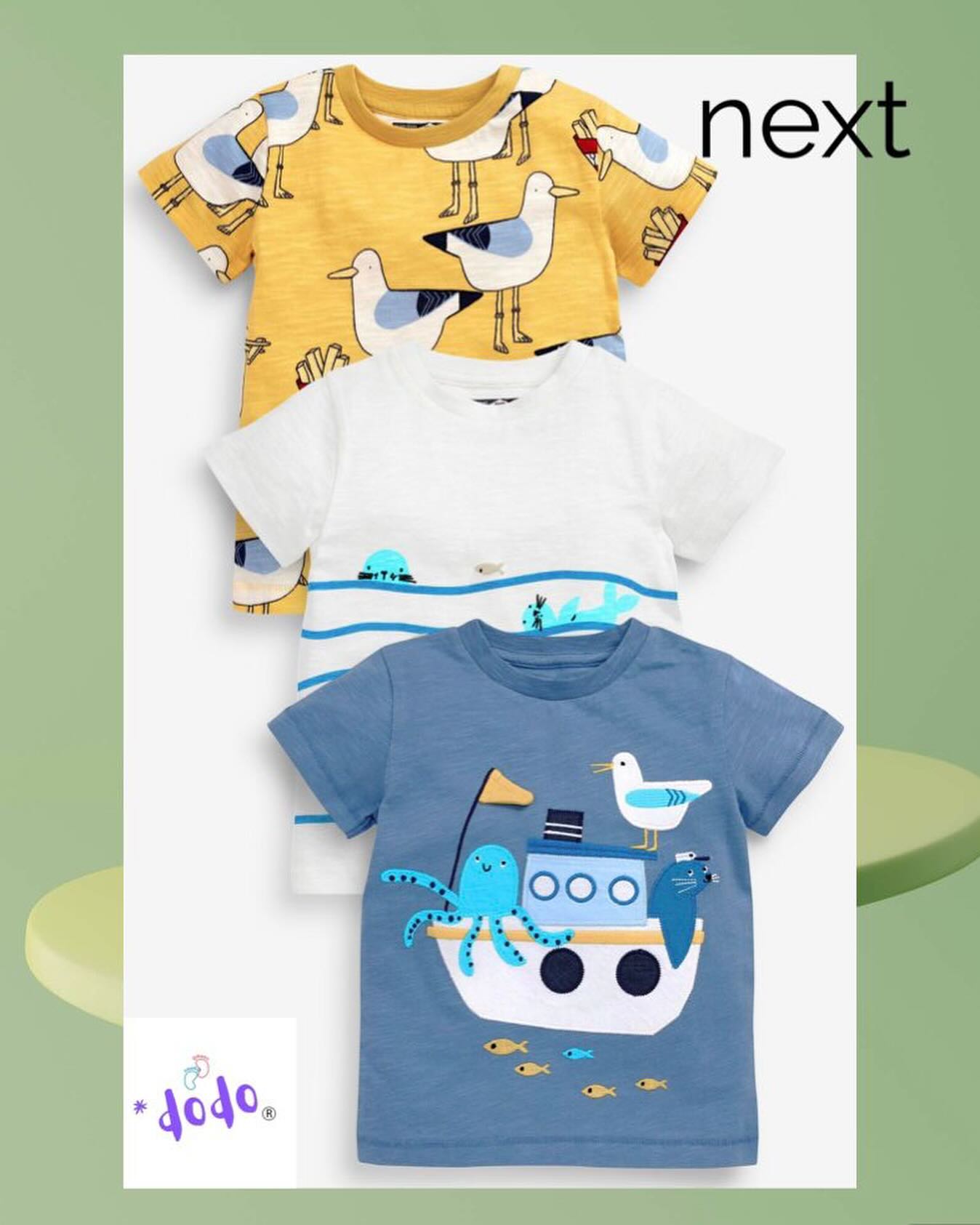 Blue/ Yellow Seagull Appliqués T shirts 3 Pack Set